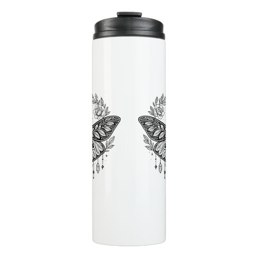 Mystical Gothic Moth Botanical Celestial Line Art  Thermosbecher (Vorderseite)