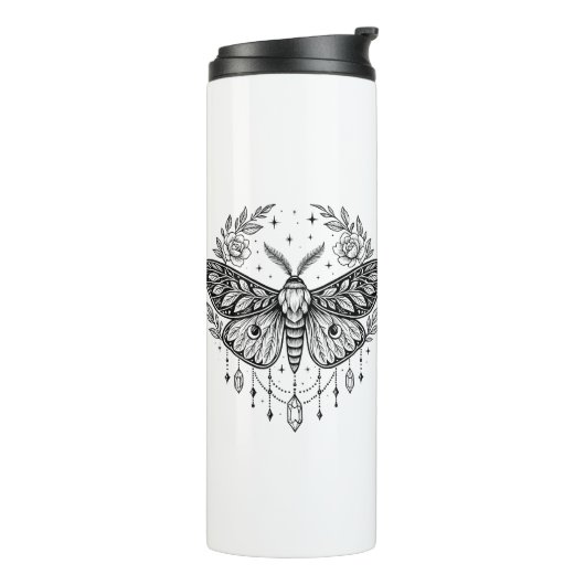 Mystical Gothic Moth Botanical Celestial Line Art  Thermosbecher (Nach links gedreht)