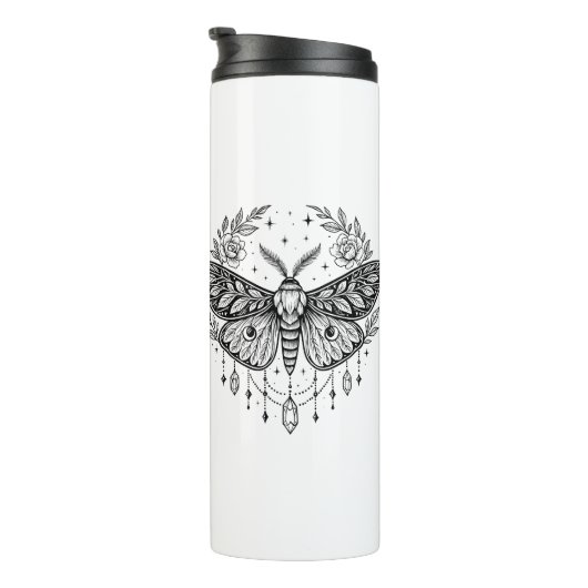Mystical Gothic Moth Botanical Celestial Line Art Thermosbecher (Nach rechts gedreht)
