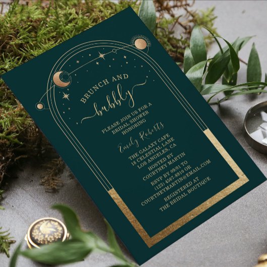 Mystical Green Gold Celestis Brautparty Einladung