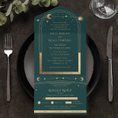 Mystical Green Gold Sun Moon Astronomie Space All In One Einladung