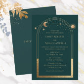 Mystical Green Gold Sun Moon Astronomie Space Einladung