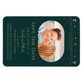 Mystical Green Gold Sun Moon Stars Save the Date Magnet (Horizontal)