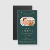 Mystical Green Gold Sun Moon Stars Save the Date Magnetkarte (Vorne/Hinten)