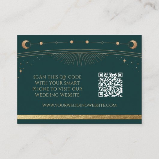 Mystical Green Gold Wedding Website UAWG QR Code Begleitkarte (Rückseite)