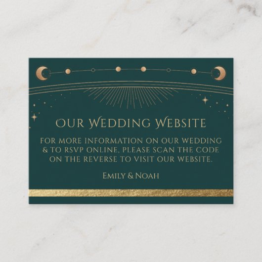 Mystical Green Gold Wedding Website UAWG QR Code Begleitkarte (Vorderseite)
