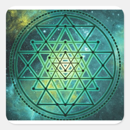Mystical Green Sri Yantra Quadratischer Aufkleber (Vorderseite)