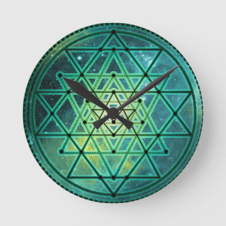 Mystical Green Sri Yantra Runde Wanduhr
