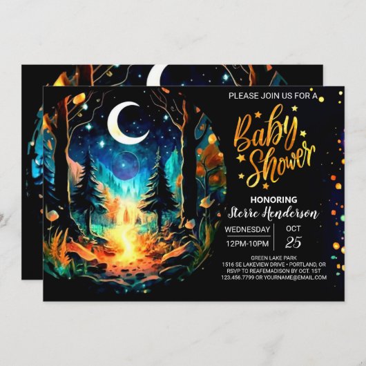 Mystical Grove Boho Babydusche Einladung (Vorne/Hinten)