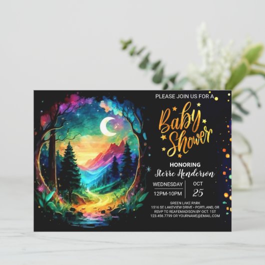 Mystical Grove Boho Babydusche Einladung (Stehend Vorderseite)