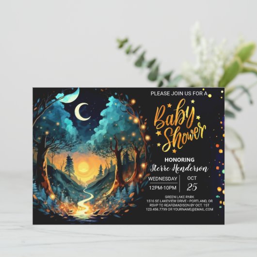 Mystical Grove Enchanted Baby Shower Einladung (Stehend Vorderseite)