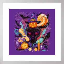 Mystical Halloween Witch and Pumpkin Poster