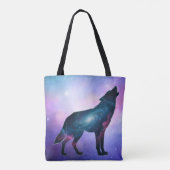 Mystical Howling Wolf Silhouette Tote Tasche (Rückseite)