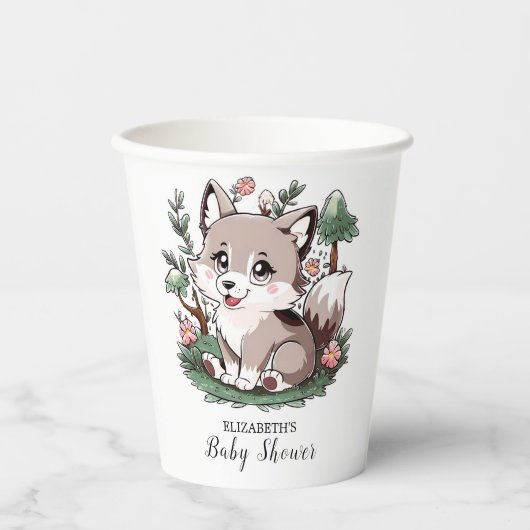 Mystical Hübsch Wolf Baby Dusche Pappbecher (Vorderseite)