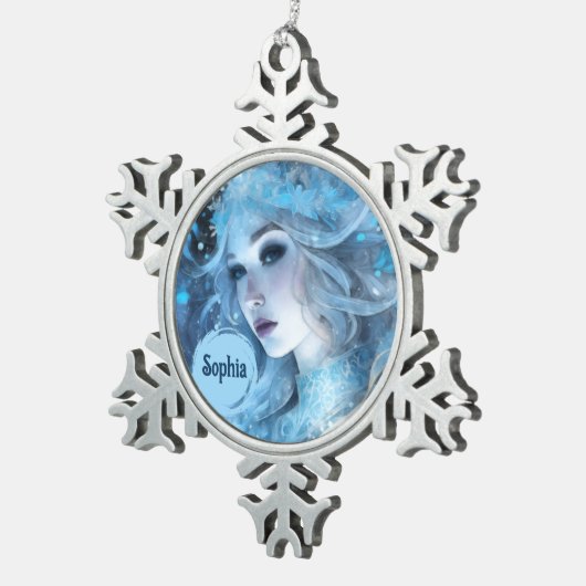 Mystical Ice Queen - Fantasy Winter Goddess Art Schneeflocken Zinn-Ornament (Rechts)