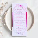 Mystical Lavender Pink Sun Moon Astronomie Hochzei Menükarte<br><div class="desc">Mystical Lavender Pink Sun Moon Stars Astronomie Himmelsgalaxie Kosmische Hochzeitskarten mit Sonnenstrahlen,  Mond und Sternen mit einem rosa und lila Rahmen auf pastellfarbenem Lavendelboden mit Menüdetails in der Mitte in modernen rosa Kalligraphie-Skript. Personalisieren Sie den Text durch Bearbeiten in den bereitgestellten Textfeldern. Für Sie entworfen von Evco Studio www.zazzle.com/store/evcostudio</div>