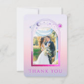 Mystical Lavender Pink Sun Moon Star Foto Wedding Dankeskarte (Vorderseite)