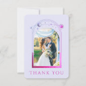 Mystical Lavender Pink Sun Moon Star Foto Wedding Dankeskarte (Vorderseite)
