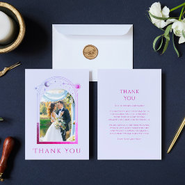 Mystical Lavender Pink Sun Moon Star Foto Wedding Dankeskarte