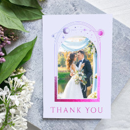 Mystical Lavender Pink Sun Moon Star Foto Wedding Dankeskarte