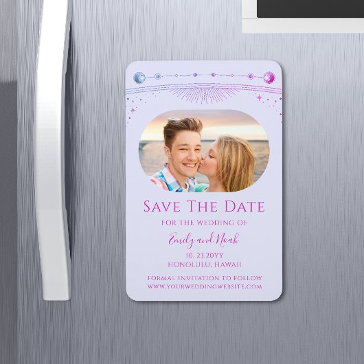 Mystical Lavender Pink Sun Moon Star Save the Date Magnet