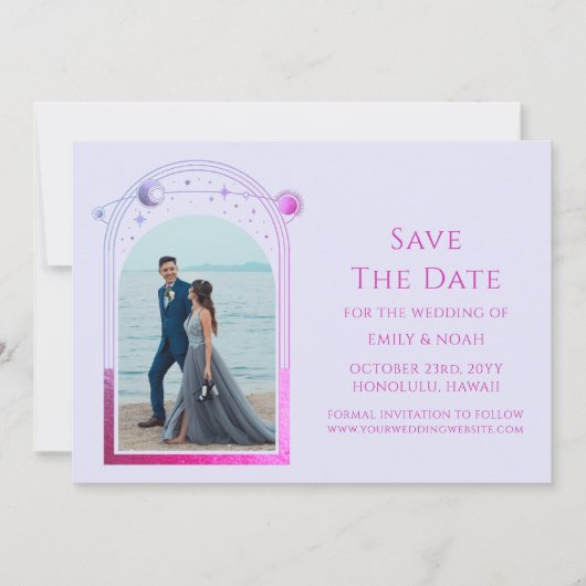 Mystical Lavender Pink Sun Moon Star Space Save The Date (Vorderseite)