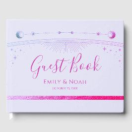 Mystical Lavender Pink Sun Moon Stars Hochzeit Gästebuch