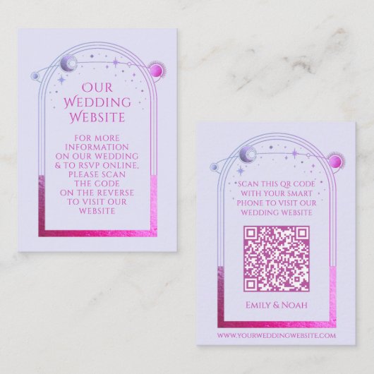 Mystical Lavender Wedding Website UAWG QR Code Begleitkarte (Vorne/Hinten)