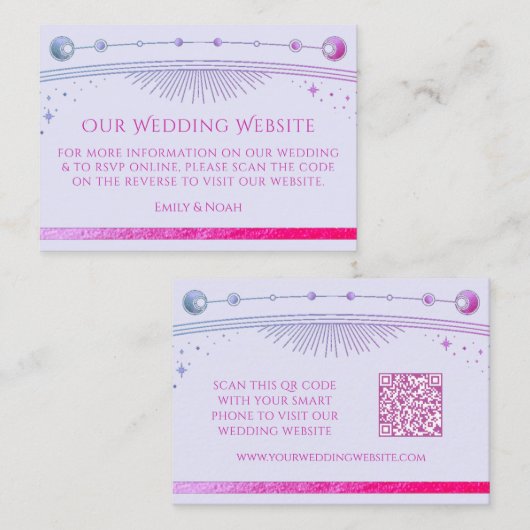 Mystical Lavender Wedding Website UAWG QR Code Begleitkarte (Vorne/Hinten)