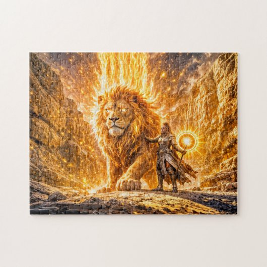 Mystical Leo Zodiac in Fiery Fantasy Scene Puzzle (Horizontal)