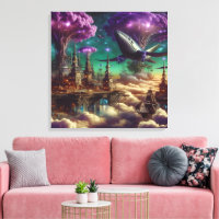 Mystical Lila Futuristic Fantasy City
