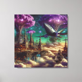 Mystical Lila Futuristic Fantasy City Leinwanddruck (Vorderseite)