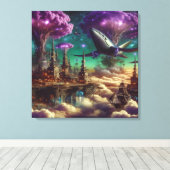 Mystical Lila Futuristic Fantasy City Leinwanddruck (Insitu (Holzboden))