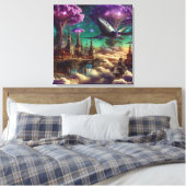 Mystical Lila Futuristic Fantasy City Leinwanddruck (Insitu (Schlafzimmer))