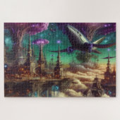 Mystical Lila Futuristic Fantasy City Puzzle (Horizontal)