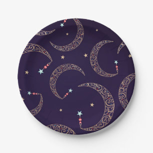 Mystical Lila Gold Filigree Moon Celestial Party Pappteller