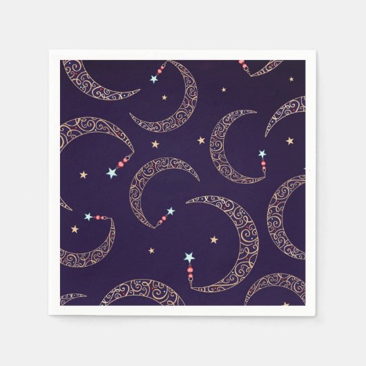 Mystical Lila Gold Filigree Moon Celestial Party Serviette (Vorderseite)