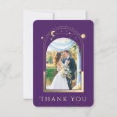 Mystical Lila Gold Sun Moon Star Foto Wedding Dankeskarte (Vorderseite)