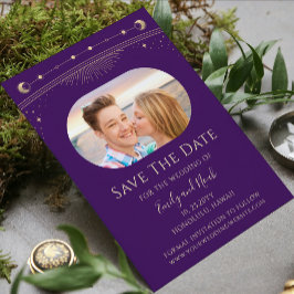 Mystical Lila Gold Sun Moon Star Space Save The Date