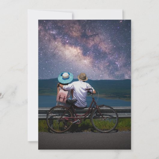 Mystical Lila Gold Sun Moon Stars Foto Hochzeit Einladung (Rückseite)