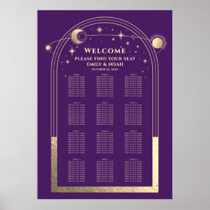 Mystical Lila Gold Sun Moon Stars Hochzeit Poster
