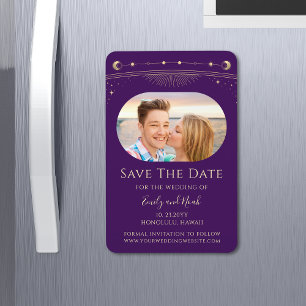 Mystical Lila Gold Sun Moon Stars Save the Date Magnet