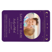 Mystical Lila Gold Sun Moon Stars Save the Date Magnet (Horizontal)