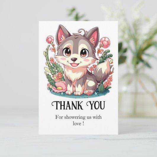 Mystical Lovely Wolf Baby Dusche Dankeskarte (Stehend Vorderseite)