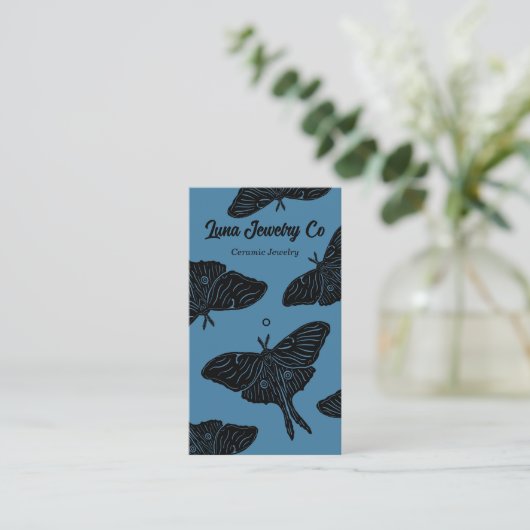 Mystical Luna Moth Juwelier Button Business Card Visitenkarte (Stehend Vorderseite)