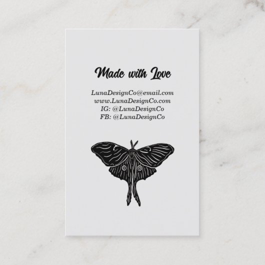 Mystical Luna Moth Juwelier Button Business Card Visitenkarte (Rückseite)