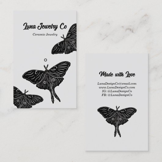 Mystical Luna Moth Juwelier Button Business Card Visitenkarte (Vorne/Hinten)