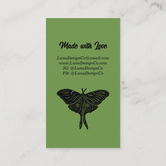 Mystical Luna Moth Juwelier Button Business Card Visitenkarte (Rückseite)