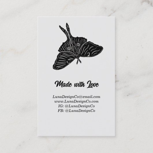 Mystical Luna Moth Juwelier Button Business Card Visitenkarte (Rückseite)