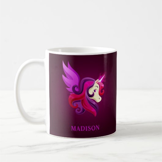 Mystical Magenta Unicorn Personalisierter Name Kaffeetasse (Links)
